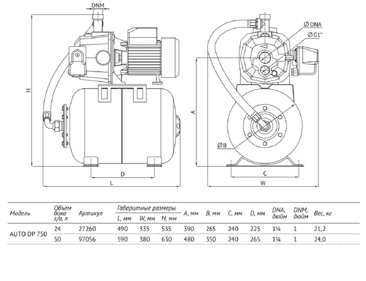 Насосная станция Unipump AUTO DP 750 (внешний эжектор)_9