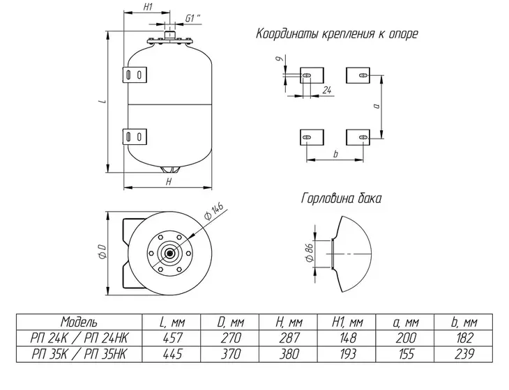 Расширительный бак с креплением Unipump РП 24К_7